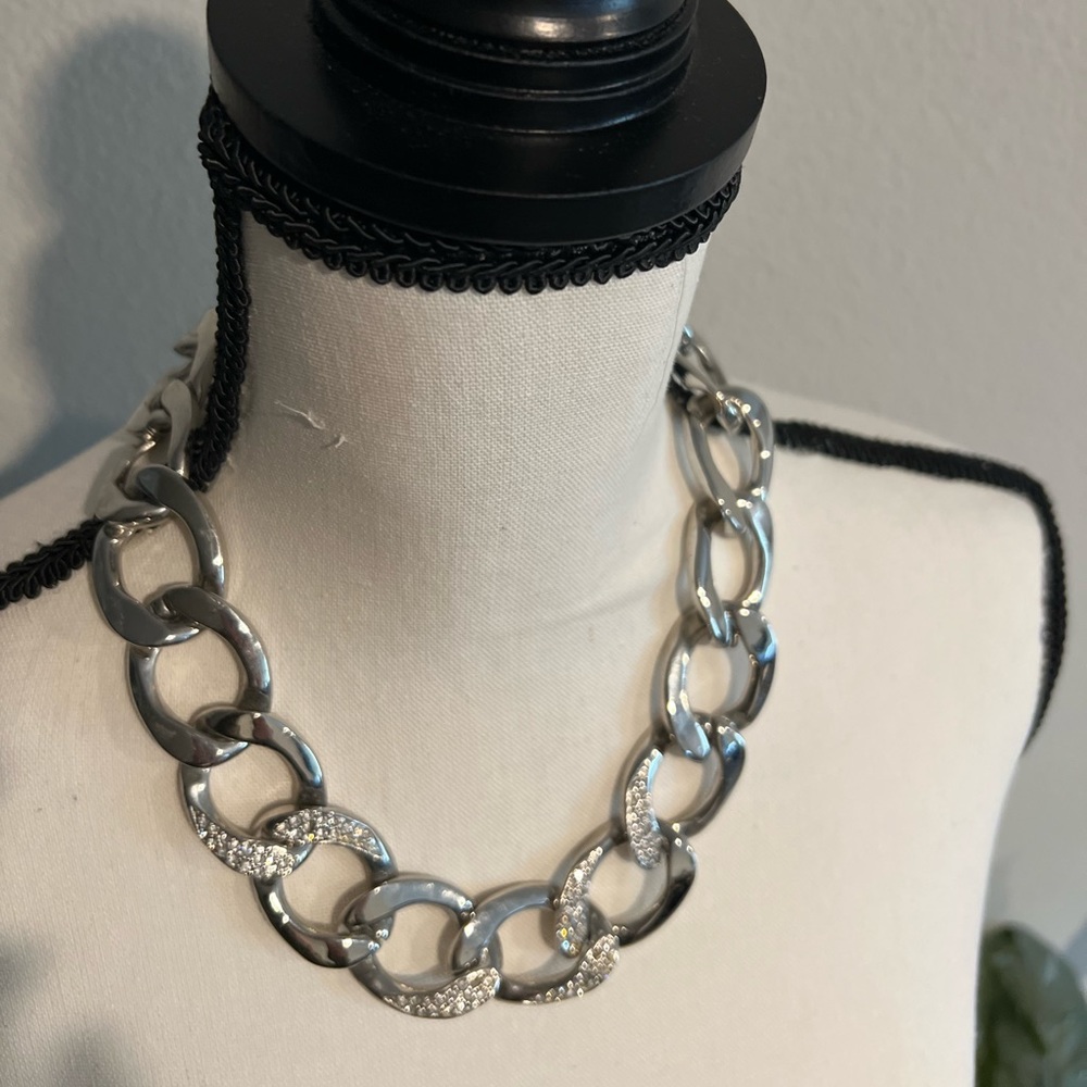 Chunky Silver Necklace with Crystals.